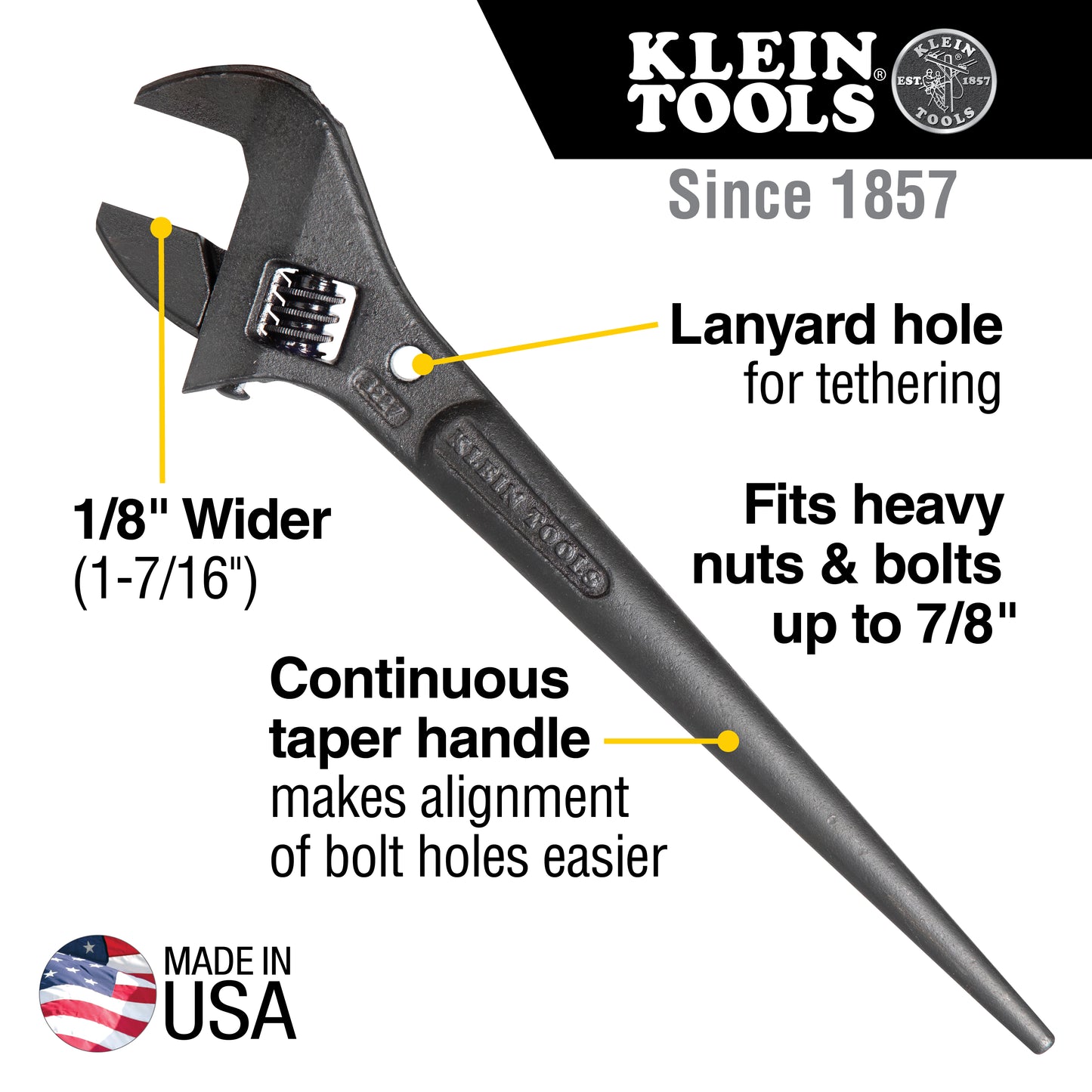 Klein Spud Wrench 10'' Adjustable-Head Linemans Wrench- 3227