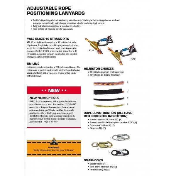 Bashlin 8' Adjustable Rope Positioning Lanyard - 4019NXBC-8AL