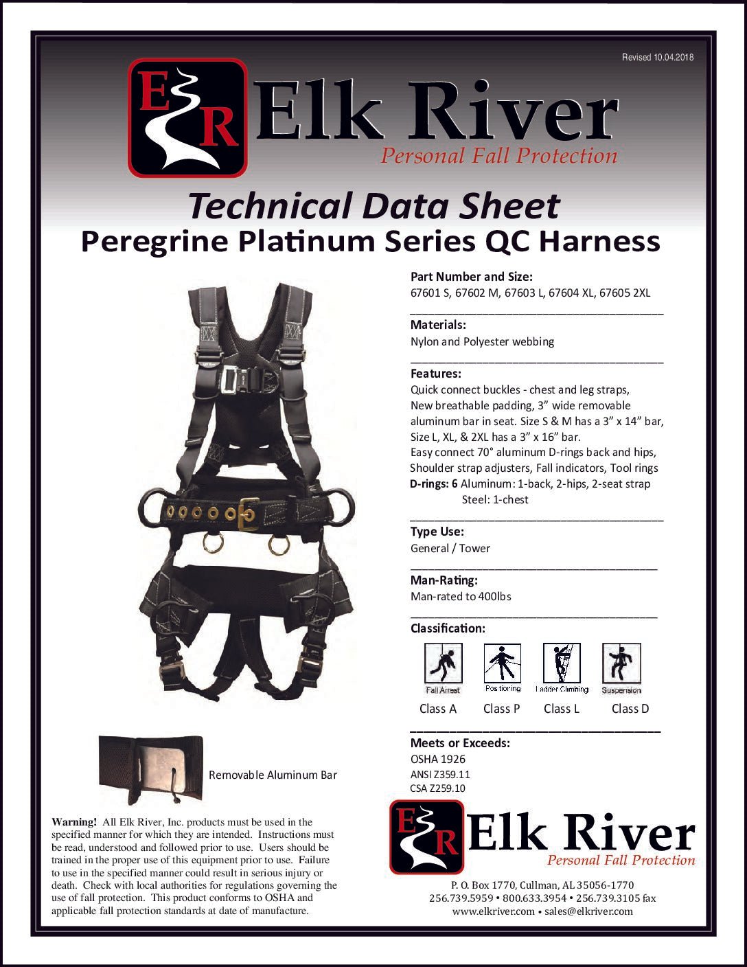 Elk River Tower Climbing Harness PeregrineRAS PS - 67631 - 67635