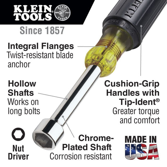 Klein 1/4'' Hollow-Shank Nut Driver w/3'' Shank - 630-1/4