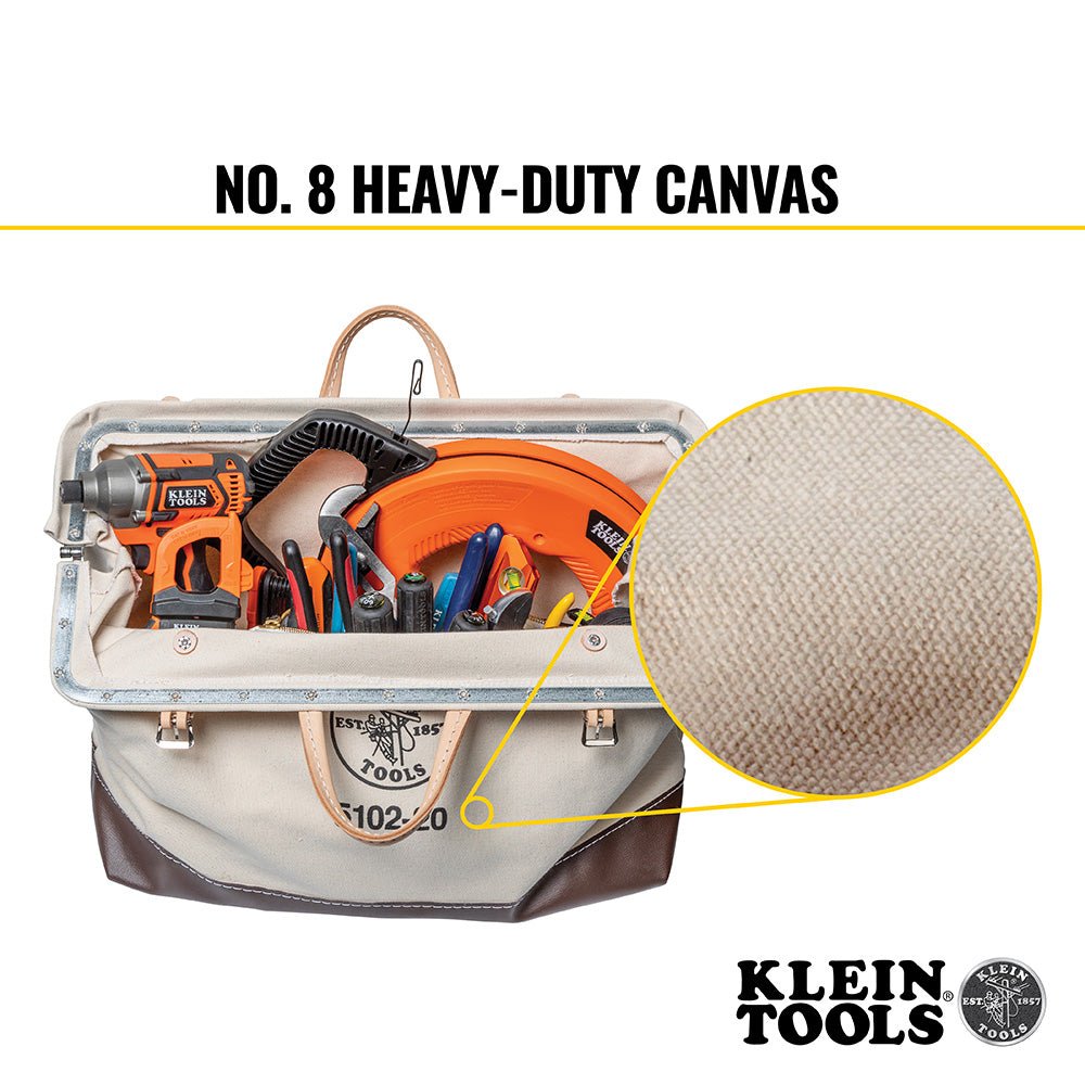 Klein 20'' Canvas Tool Bag Linemen Heavy - duty Tool Storage - 5102 - 20 - J.L. Matthews Co., Inc.