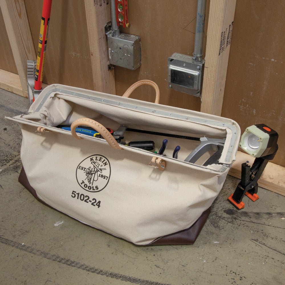 Klein 24'' Canvas Tool Bag Linemen Tool Storage Organizer - 5102 - 24 - J.L. Matthews Co., Inc.