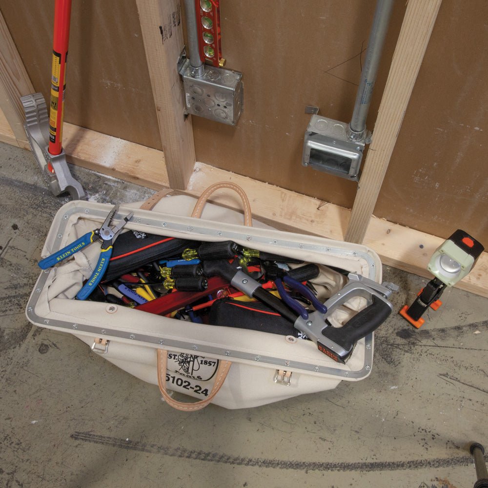 Klein 24'' Canvas Tool Bag Linemen Tool Storage Organizer - 5102 - 24 - J.L. Matthews Co., Inc.