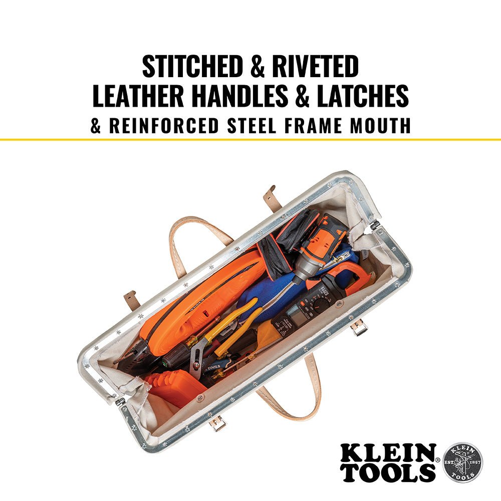 Klein 24'' Canvas Tool Bag Linemen Tool Storage Organizer - 5102 - 24 - J.L. Matthews Co., Inc.