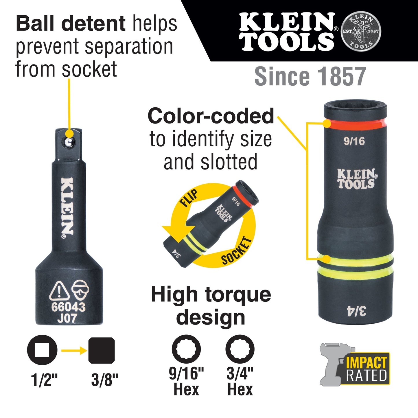 Klein 5 - in - 1 4 Piece Mini Impact Socket Set - 660KIT3 - J.L. Matthews Co., Inc.