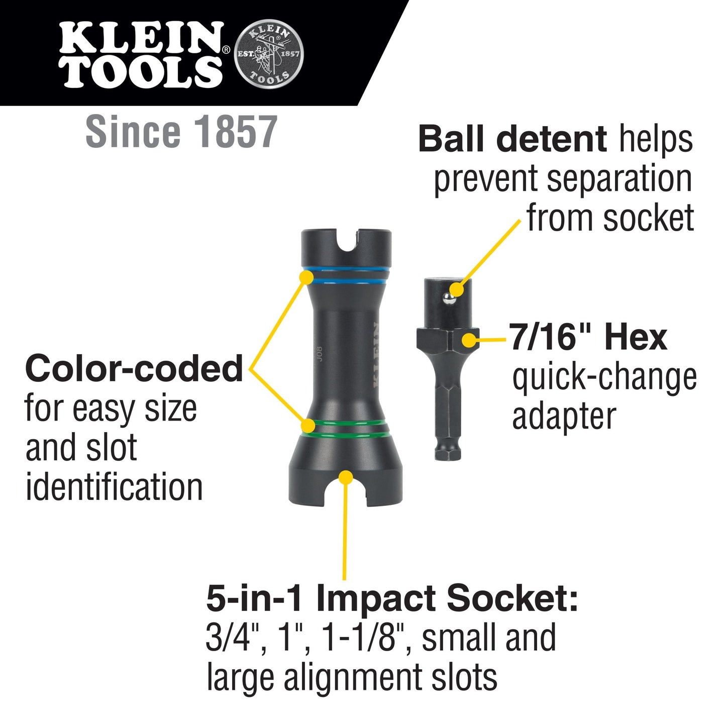 Klein 5 - in - 1 4 Piece Mini Impact Socket Set - 660KIT3 - J.L. Matthews Co., Inc.