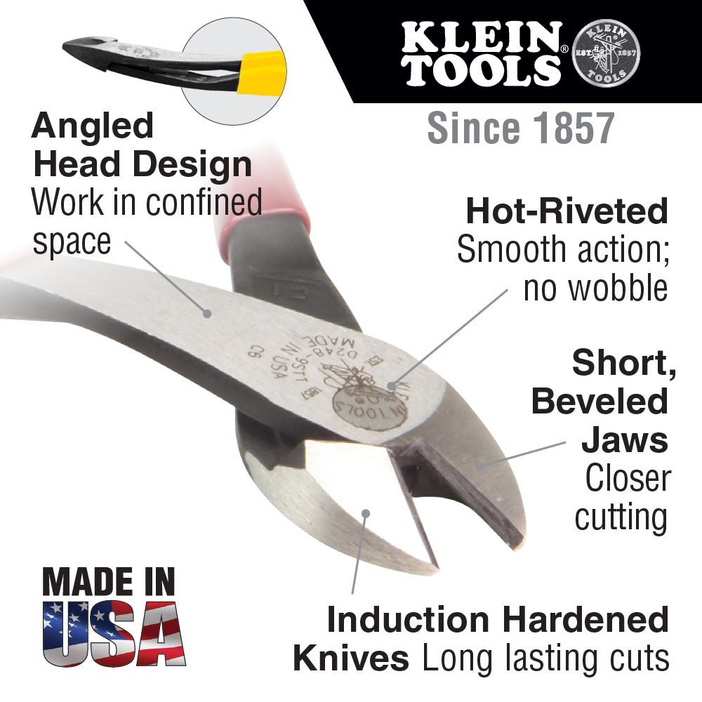 Klein 8" Diagonal Pliers Angled Head Cutting Pliers - D248 - 8 - INS - J.L. Matthews Co., Inc.