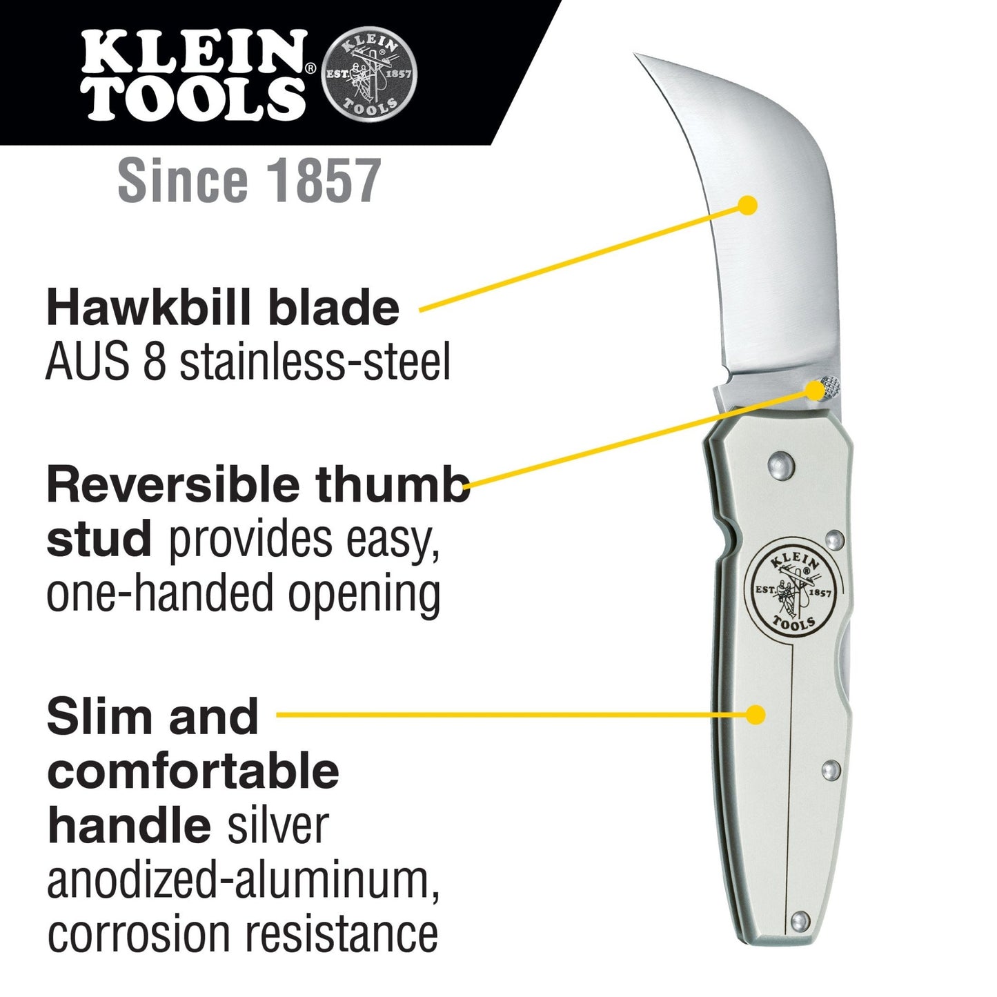 Klein Lockback Skinning Knife 2-5/8'' Hawkbill Blade Pocket Knife - 44006