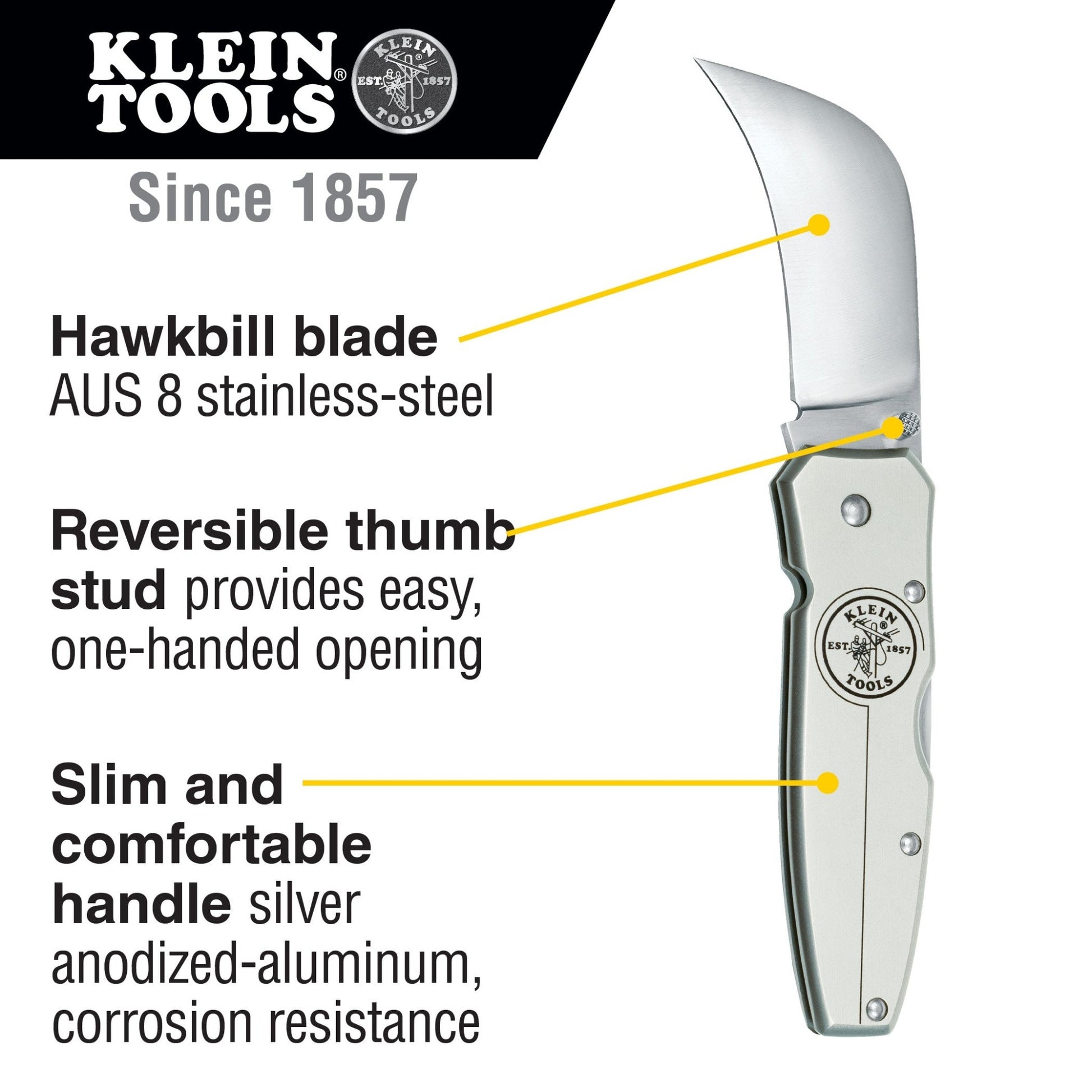 Klein Lockback Skinning Knife 2-5/8'' Hawkbill Blade Pocket Knife - 44006