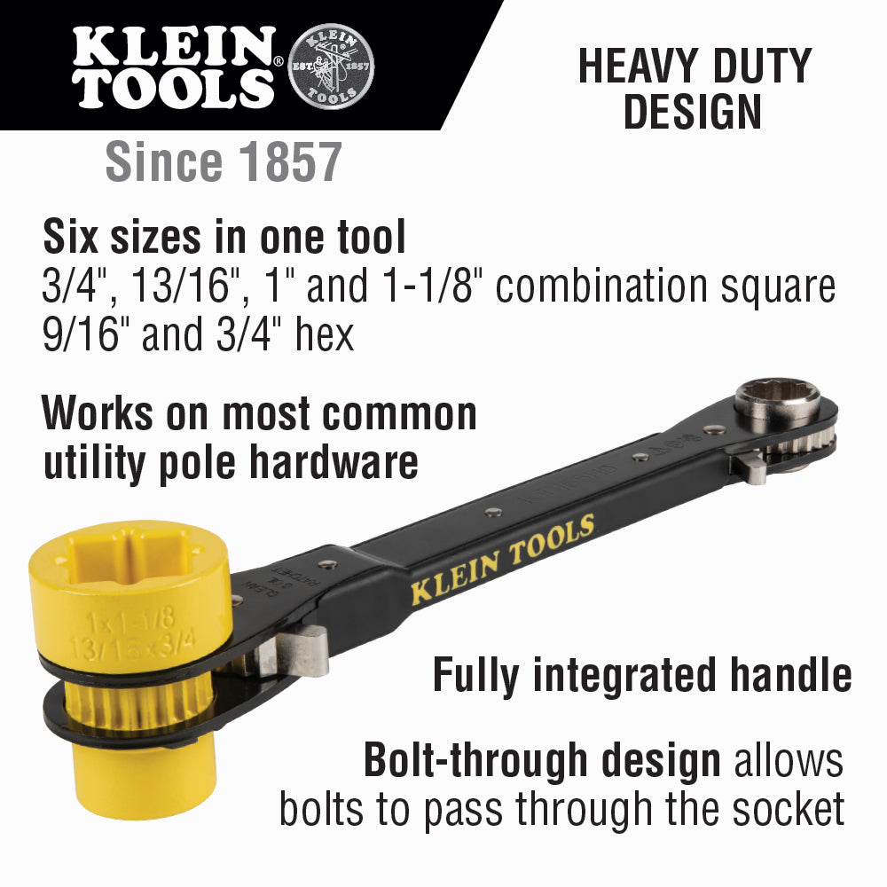 Klein Lineman's Ratcheting 6-in-1 Wrench - KT155HD