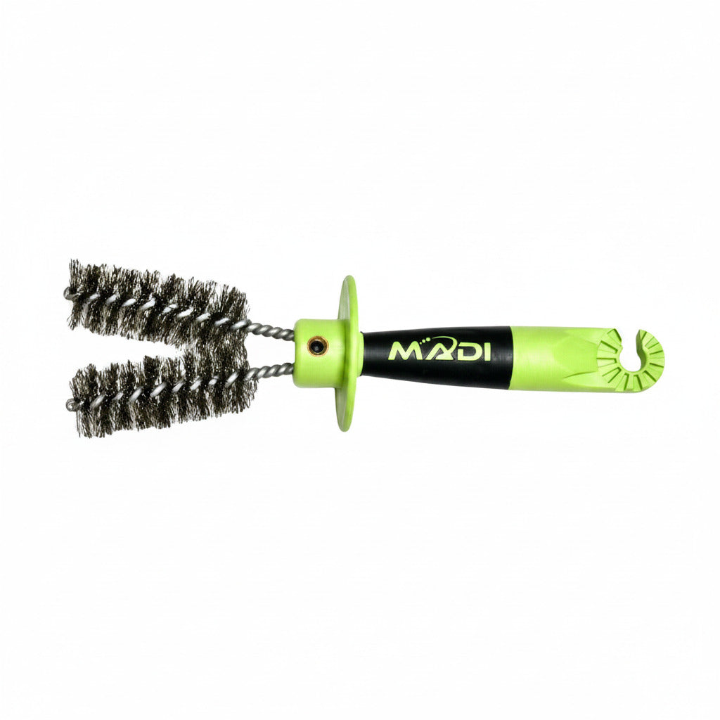 The MADI V-Groove Wire Brush features a V-shaped double brush to clean 3 sides of a conductor at once, replaceable brushes
