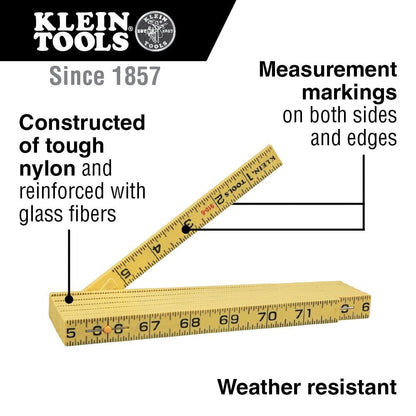 Klein Tools Fiberglass Folding Ruler Locking Joints Inside Reading Scale- 910-6