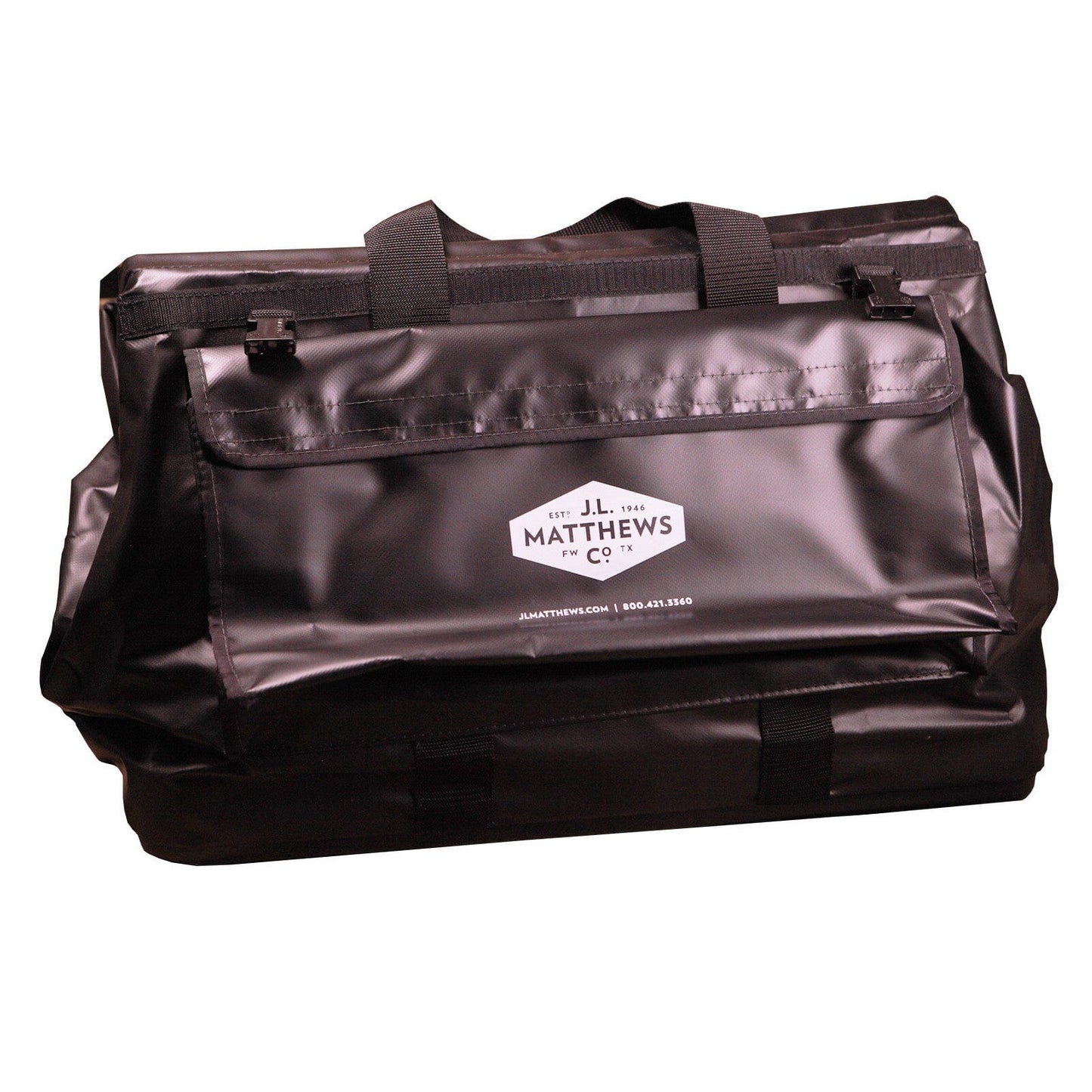 J.L. Matthews Big Mouth Black Vinyl Tool Bag W/ 2 Outside Pockets & Roll - Up Rain Flap - 62 - 667 - J.L. Matthews Co., Inc.