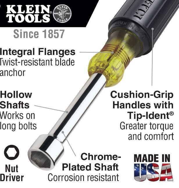 Klein 1/2 - Inch Nut Driver with 6 - Inch Hollow Shaft - 646 - 1/2 - J.L. Matthews Co., Inc.