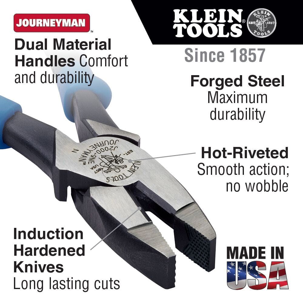 Klein 9" Side Cutting Pliers - Journeyman Handle - J2000 - 9NE - J.L. Matthews Co., Inc.