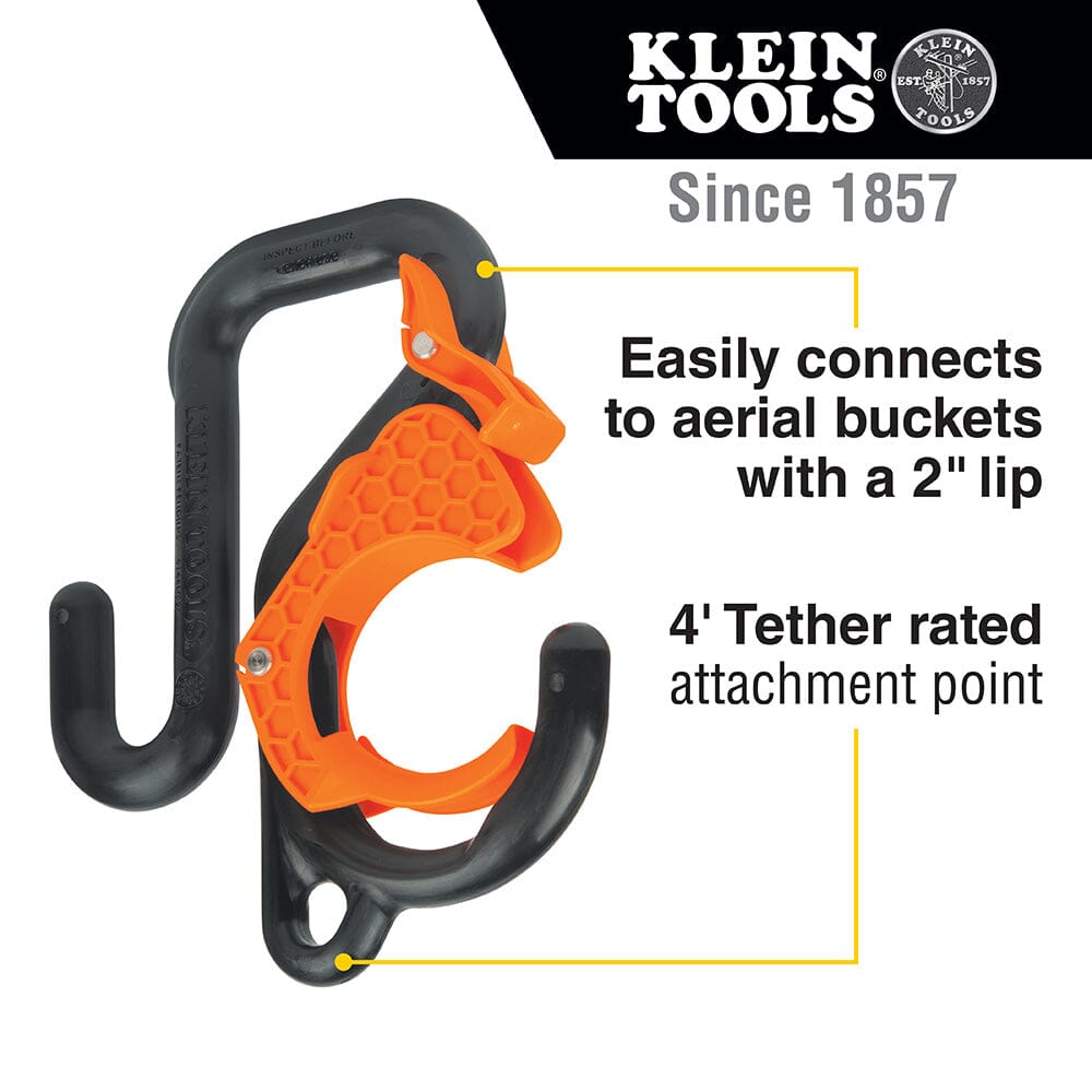 Klein 2-Inch Gated Bucket Hook- 4-foot tether attachment point