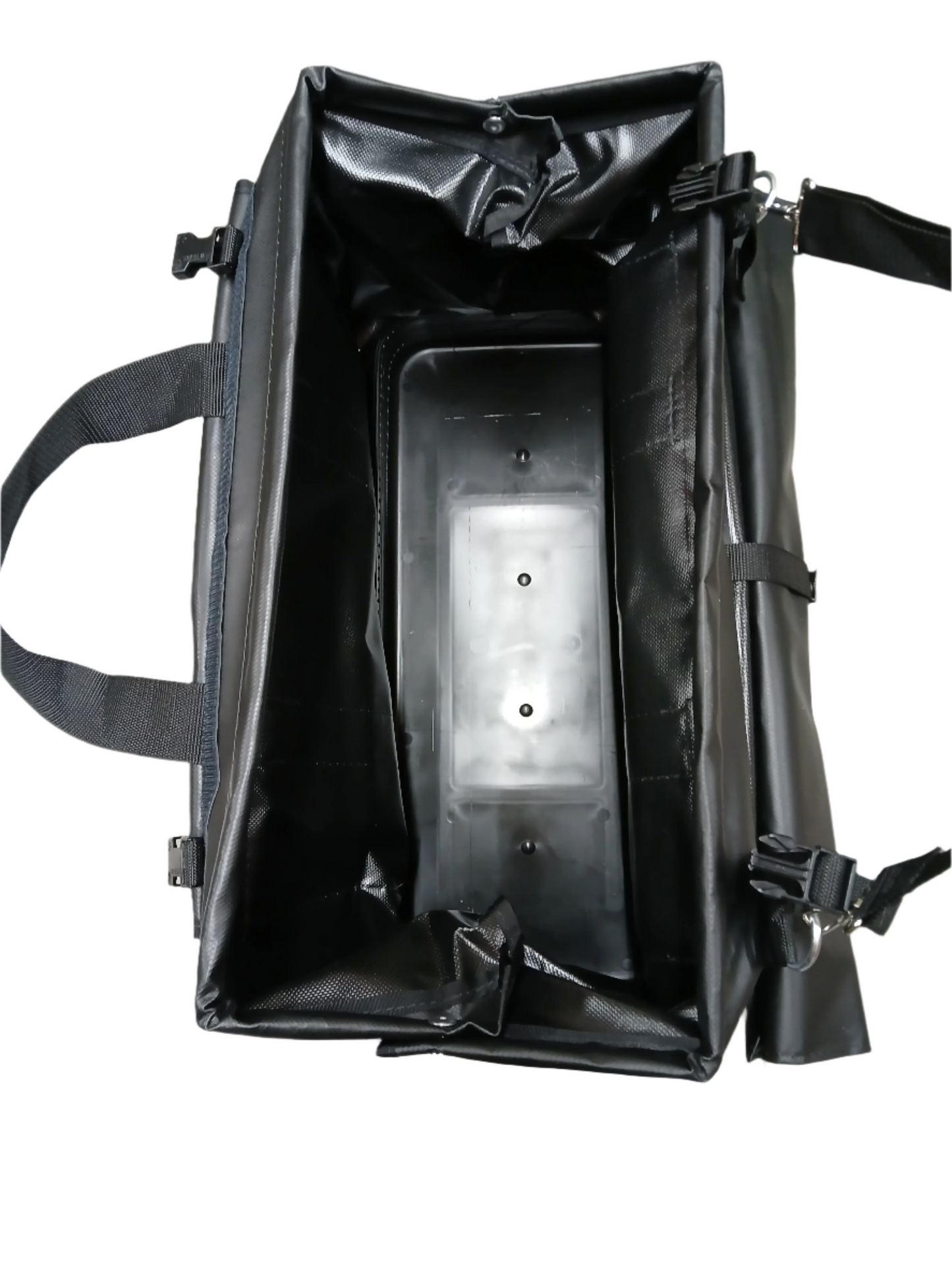 J.L. Matthews Big Mouth Black Vinyl Tool Bag W/2 Outside Pockets, Shoulder Strap & Roll-Up Rain Flap - 62-649