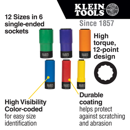 Klein Coated Socket Set, 12-Point, 6-Piece - 66033