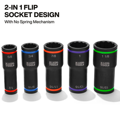 Klein 2-in-1 Impact Flip Socket Set, 5-Piece - 66055