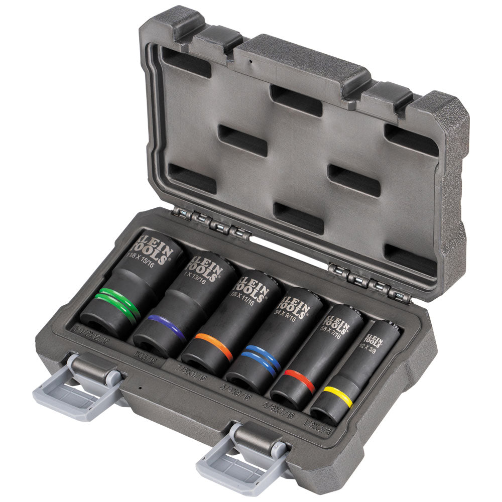 Klein Tools 2-in-1 Impact Socket Set, 6 Colour Coded Sockets w/Nut Runner Kit