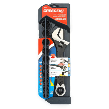 Crescent 3/8" Pass-Thru Adjustable Wrench Set w/Spline Sockets - CPTAW8