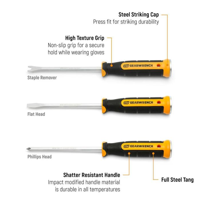 PRE-ORDER - Gearwrench 3 Piece Lineman Demolition Screwdriver Set - GWSD3PCSETU