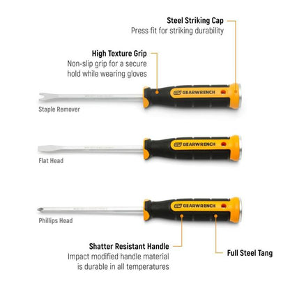 PRE-ORDER - Gearwrench 3 Piece Lineman Demolition Screwdriver Set - GWSD3PCSETU