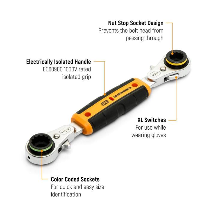 PRE-ORDER - Gearwrench Lineman 4-in-1 Insulated Ratcheting Box Wrench - GWULRW41