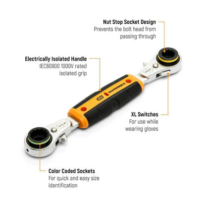 PRE-ORDER - Gearwrench Lineman 4-in-1 Insulated Ratcheting Box Wrench - GWULRW41
