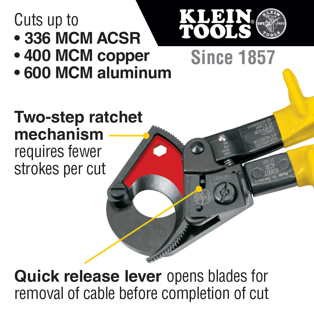 Klein Ratcheting ACSR Cable Cutter - 63607 – J.L. Matthews Co., Inc.