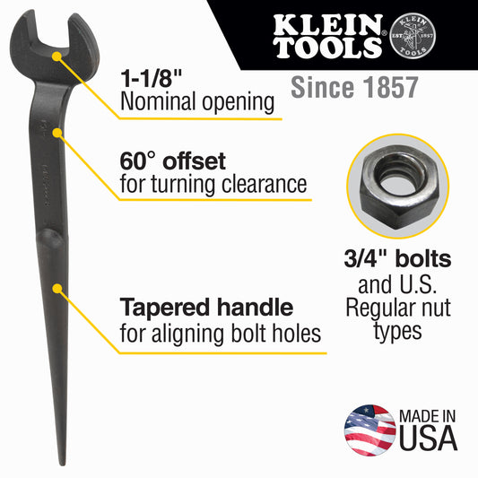 Klein 1-1/8" Erection Wrench Nominal Opening Spud Wrench-3222