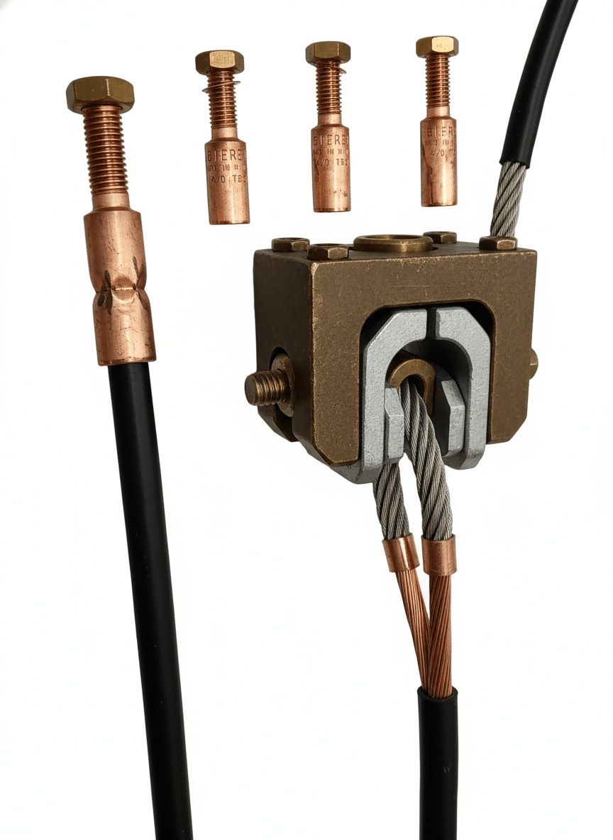 Copper ferrules can be used on either bronze or aluminum body clamps.