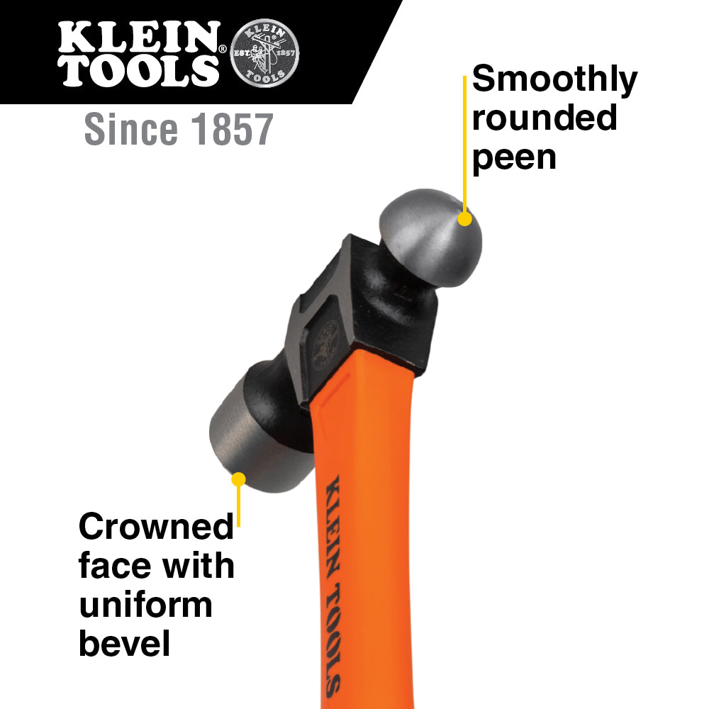 Klein Ball-Peen Hammer 15-Inch Crowned face Hammer - Orange