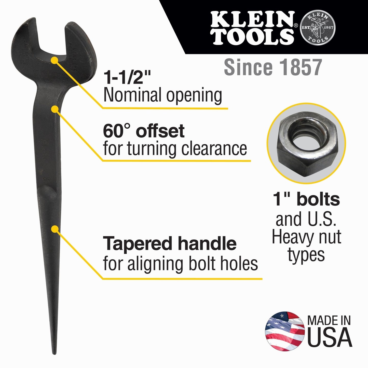 Klein Erection Wrench 1'' for U.S. Regular Nut - 3224