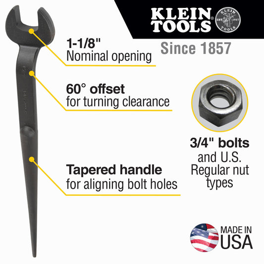 Klein 1-1/8" Erection Wrench Nominal Opening Spud Wrench-3222