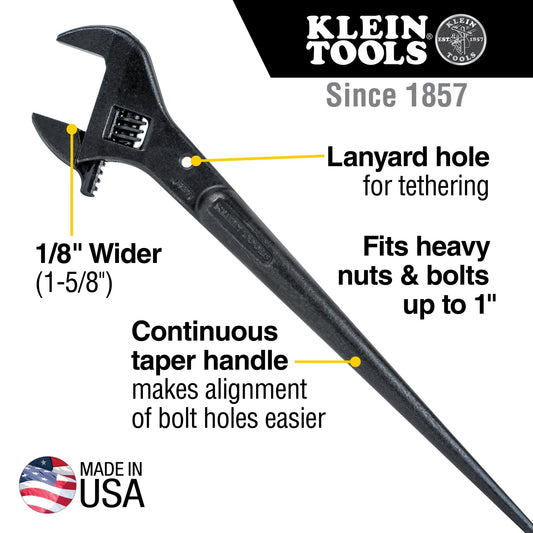 Klein 16" Spud Wrench Adjustable-Head Construction Wrench-3239