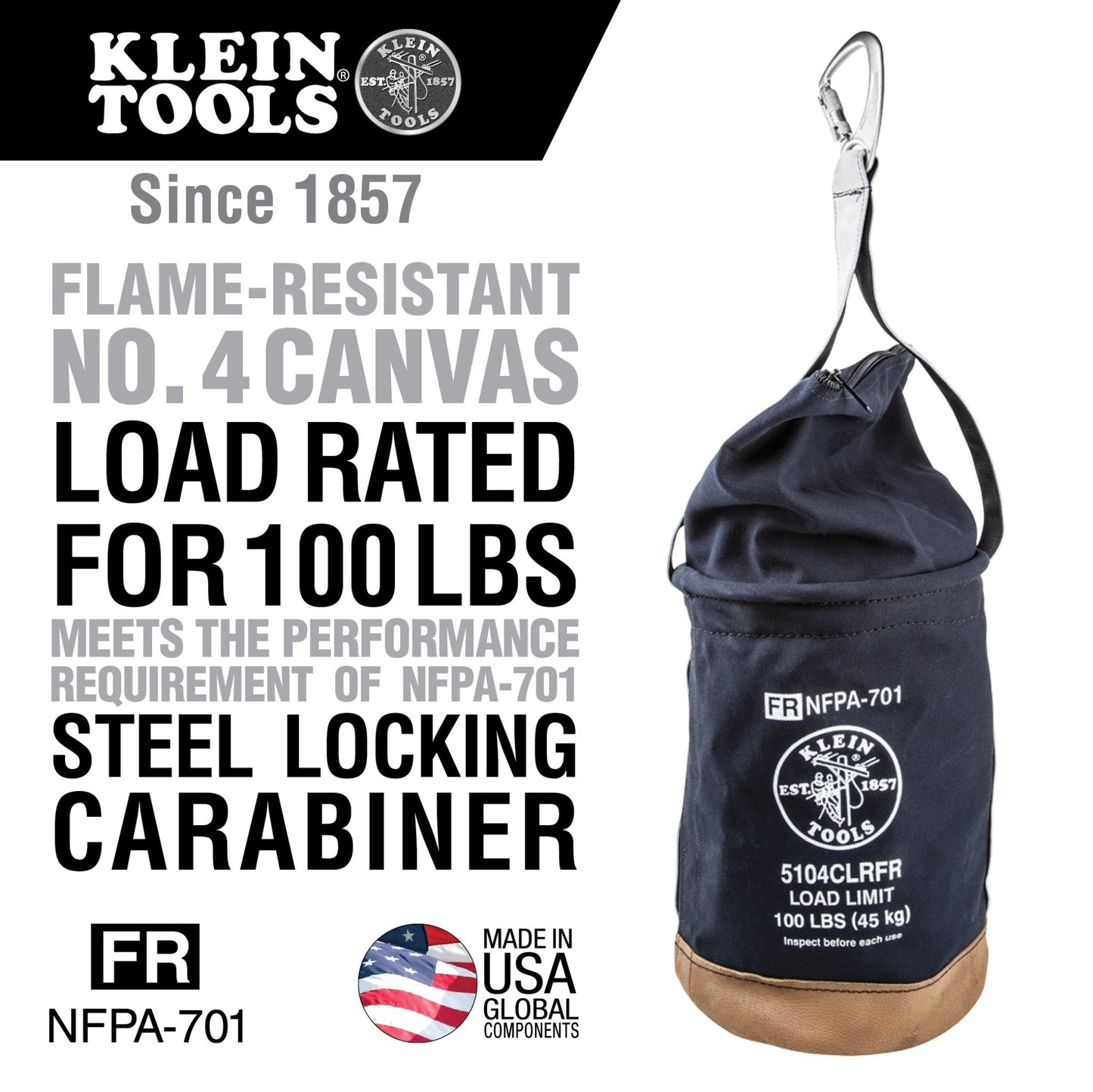 Klein 17" Top Closing Canvas Bucket FR Tool Bag - 5104CLRFR