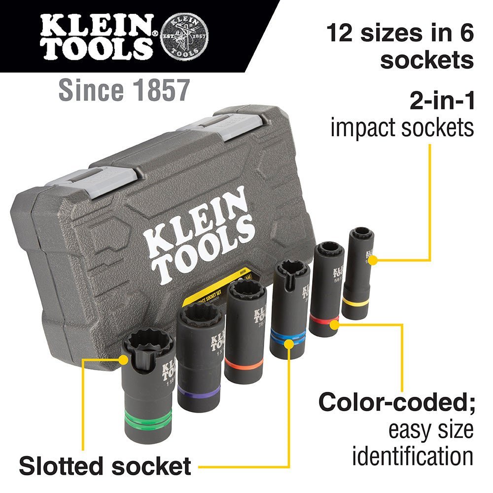 Klein 2 - In - 1 6 Piece 12 Point Slotted Impact Socket Set - 66090 - J.L. Matthews Co., Inc.