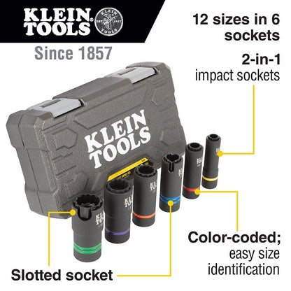 Klein 2 - In - 1 6 Piece 12 Point Slotted Impact Socket Set - 66090 - J.L. Matthews Co., Inc.