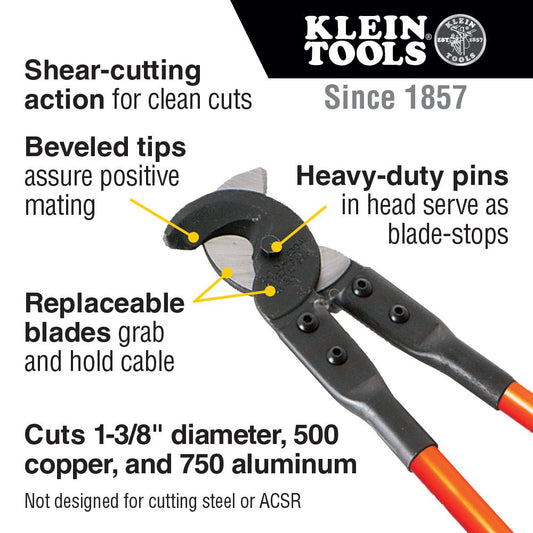 Klein 25" Cable Cutter Fiberglass Handle Cutting Tool- 63041