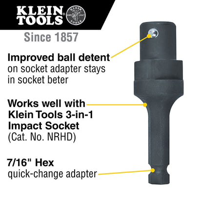 Klein 3 in 1 Impact Socket Adapter for NRHD - 7/16-Inch hex quick-change adapter