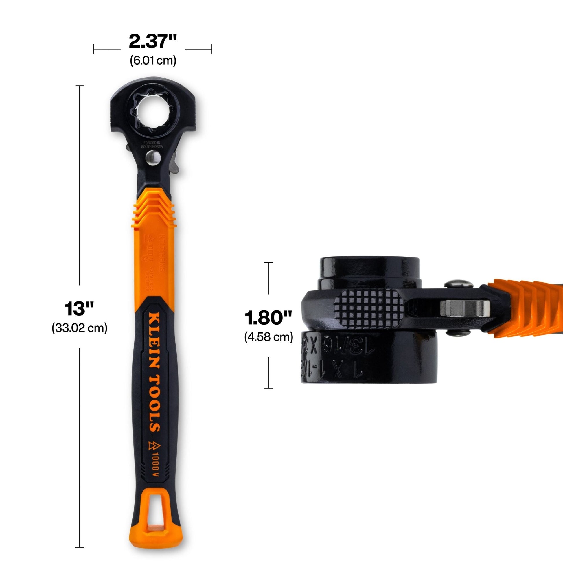 Klein 5 - in - 1 Hammer Facing Insulated Lineman Wrench - KT171HFINS - Wrenches