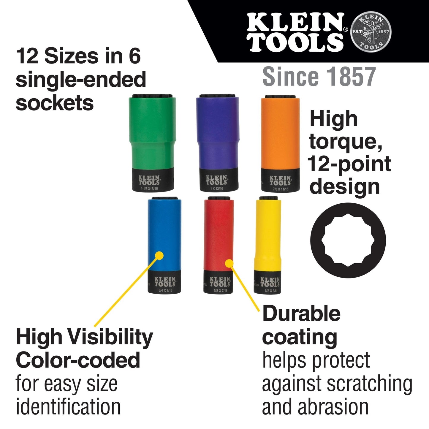 Klein 6 - Piece 12 - Point Color Coated Socket Set - 66033 