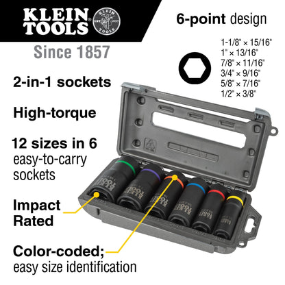 Klein 6 Piece Impact Socket Set Color Coded Socket Kit - 66060 - J.L. Matthews Co., Inc.
