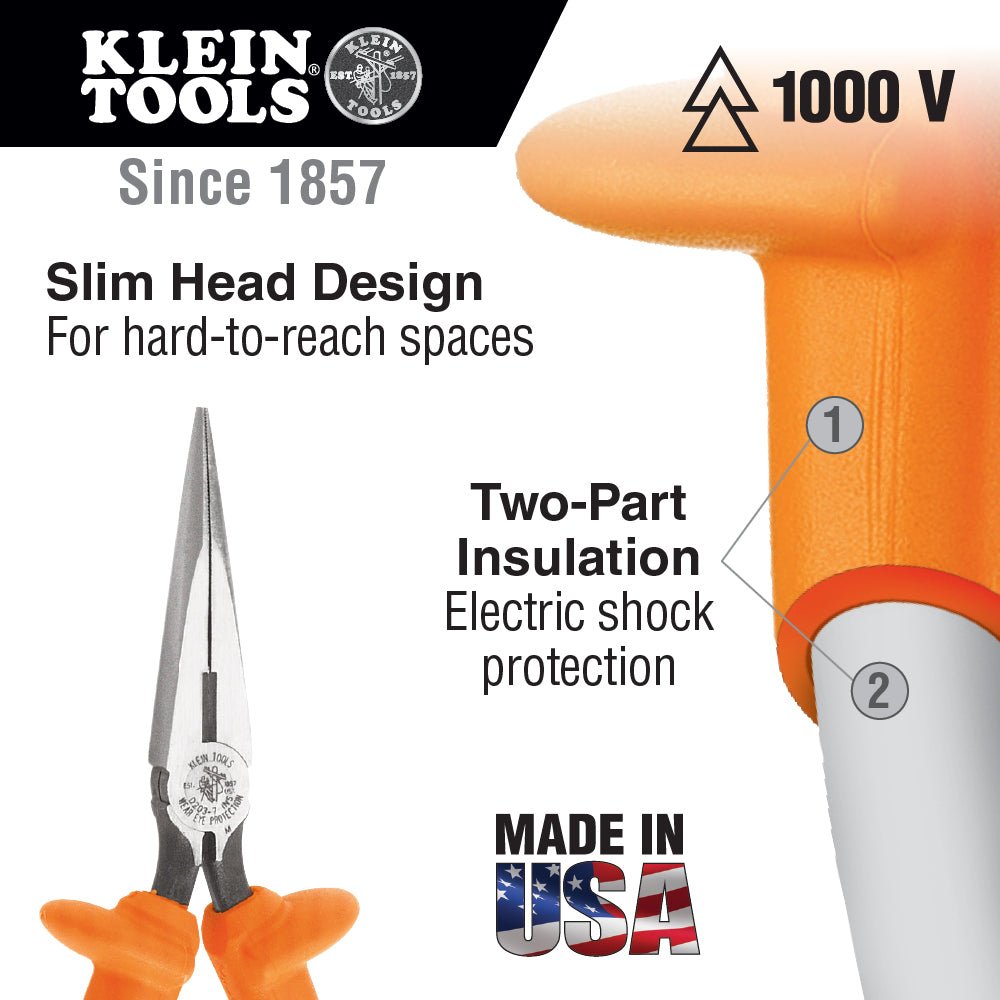 Klein 8" Insulated Side-Cutting Long Nose Pliers - D203-8-INS