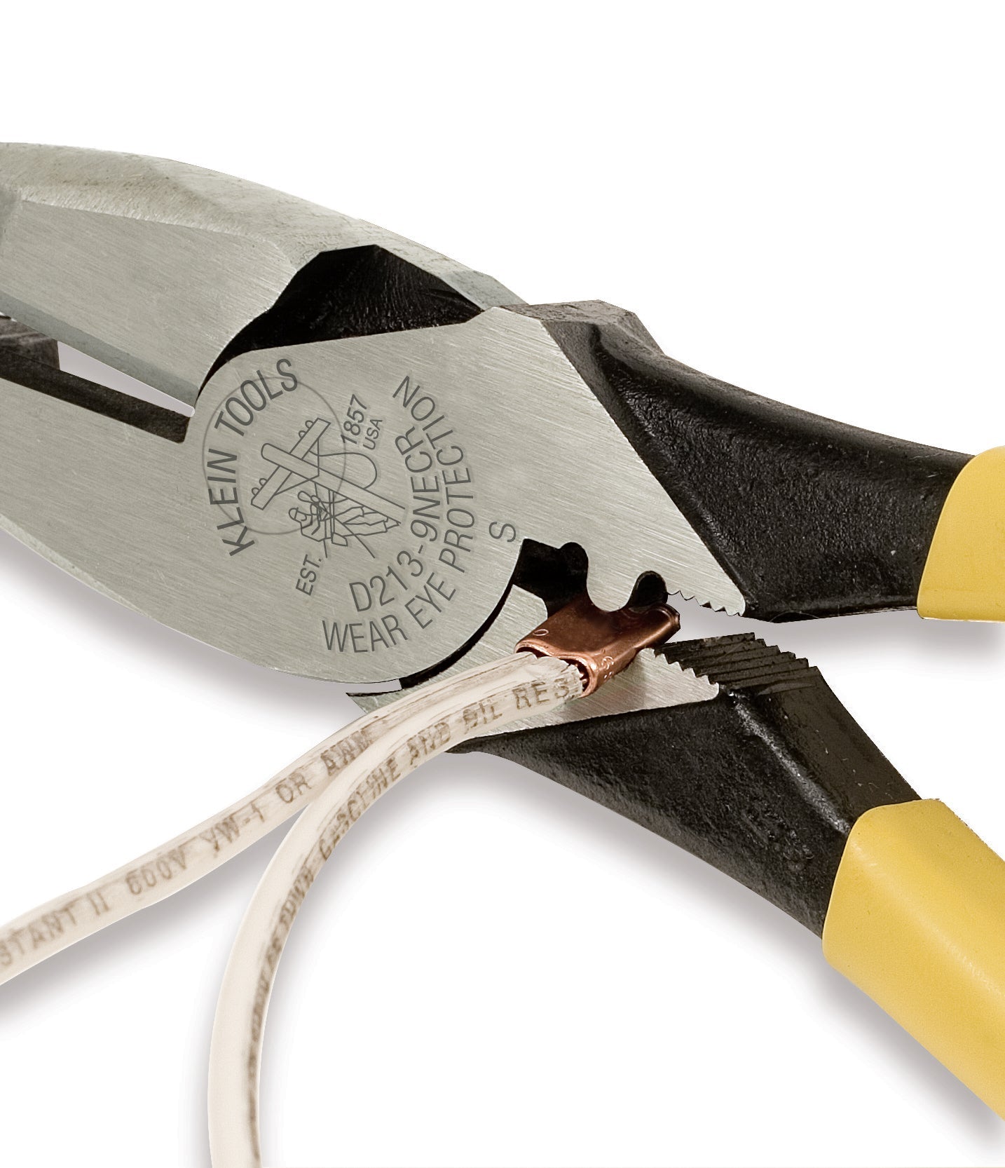 Klein 9'' Crimping Pliers Lineman's Side - Cutting Pliers - D213 - 9NE - CR - J.L. Matthews Co., Inc.