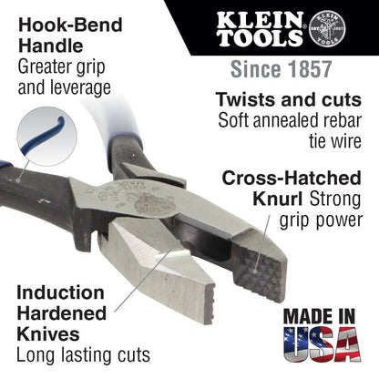 Klein 9 - Inch Ironworker's Work Pliers with Tether Ring - D201 - 7CSTT - J.L. Matthews Co., Inc.