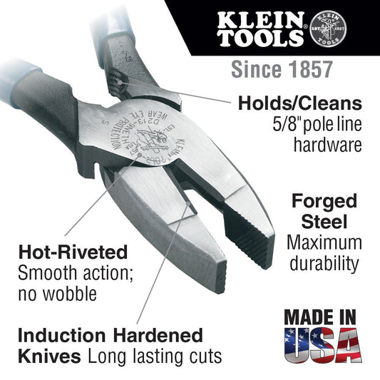 Klein 9" Lineman Plier Bolt Thread-Holding Pliers - HD213-9NETH
