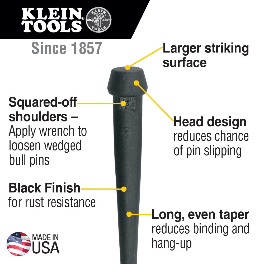Klein Broad Head 10" Bull Pin Heat-treated Drift Pin - 3256