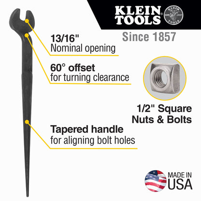  Klein Tools 13/16-Inch Nominal Opening Spud Wrench 
